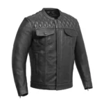 Midnight Ember Men's Cafe Style Leather Jacket - Grey Stitch