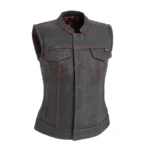 Scarlet Siren Women's Motorcycle Leather Vest - Black/Red - Limited Edition