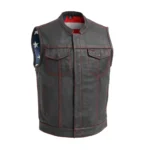 Liberty Elite Men's Leather Motorcycle Leather Vest - Red Stitch