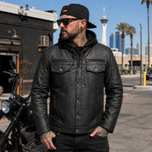 Men's Leather Motorcycle Jacket with Zip-Out Liner – Phantom