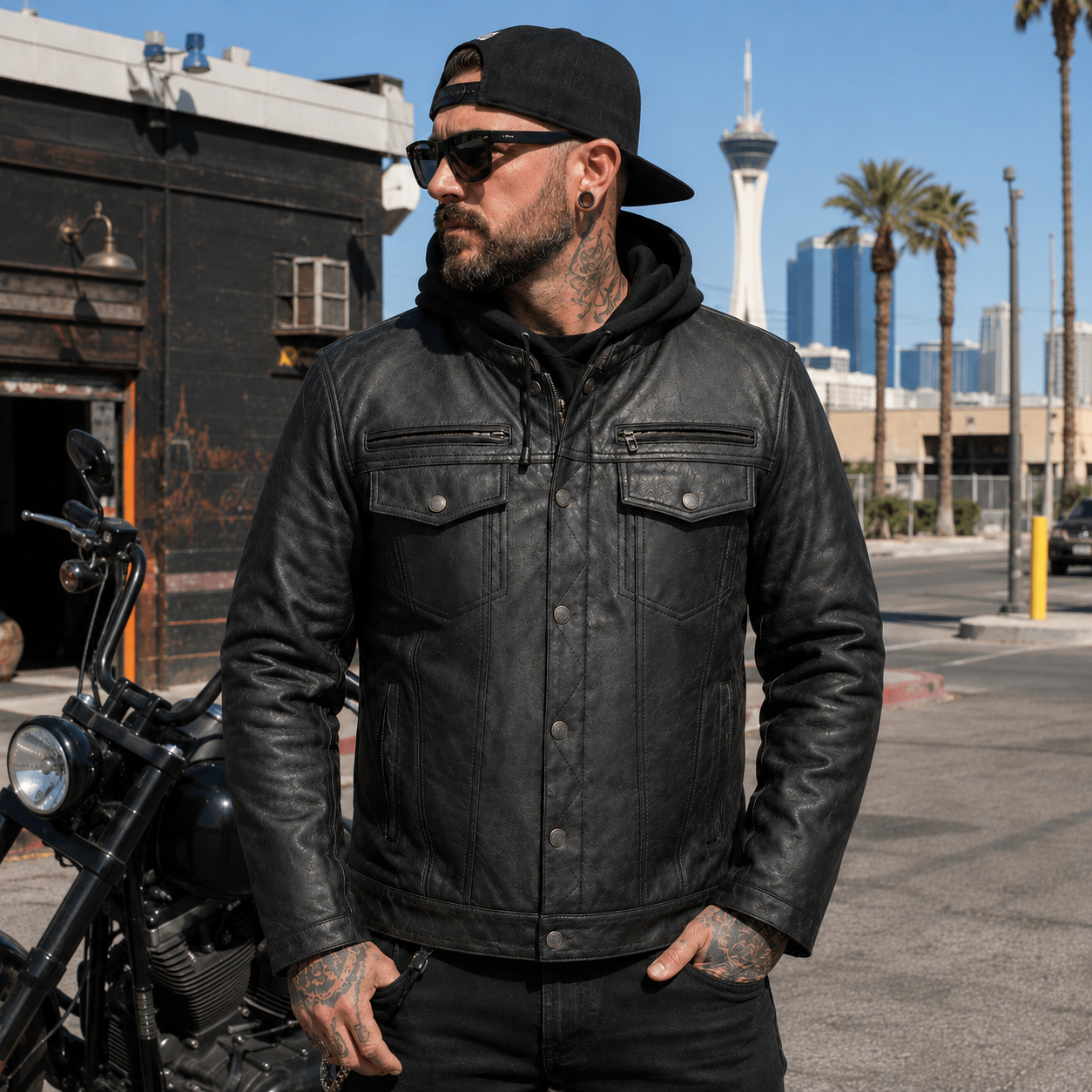 Men's Leather Motorcycle Jacket with Zip-Out Liner – Phantom