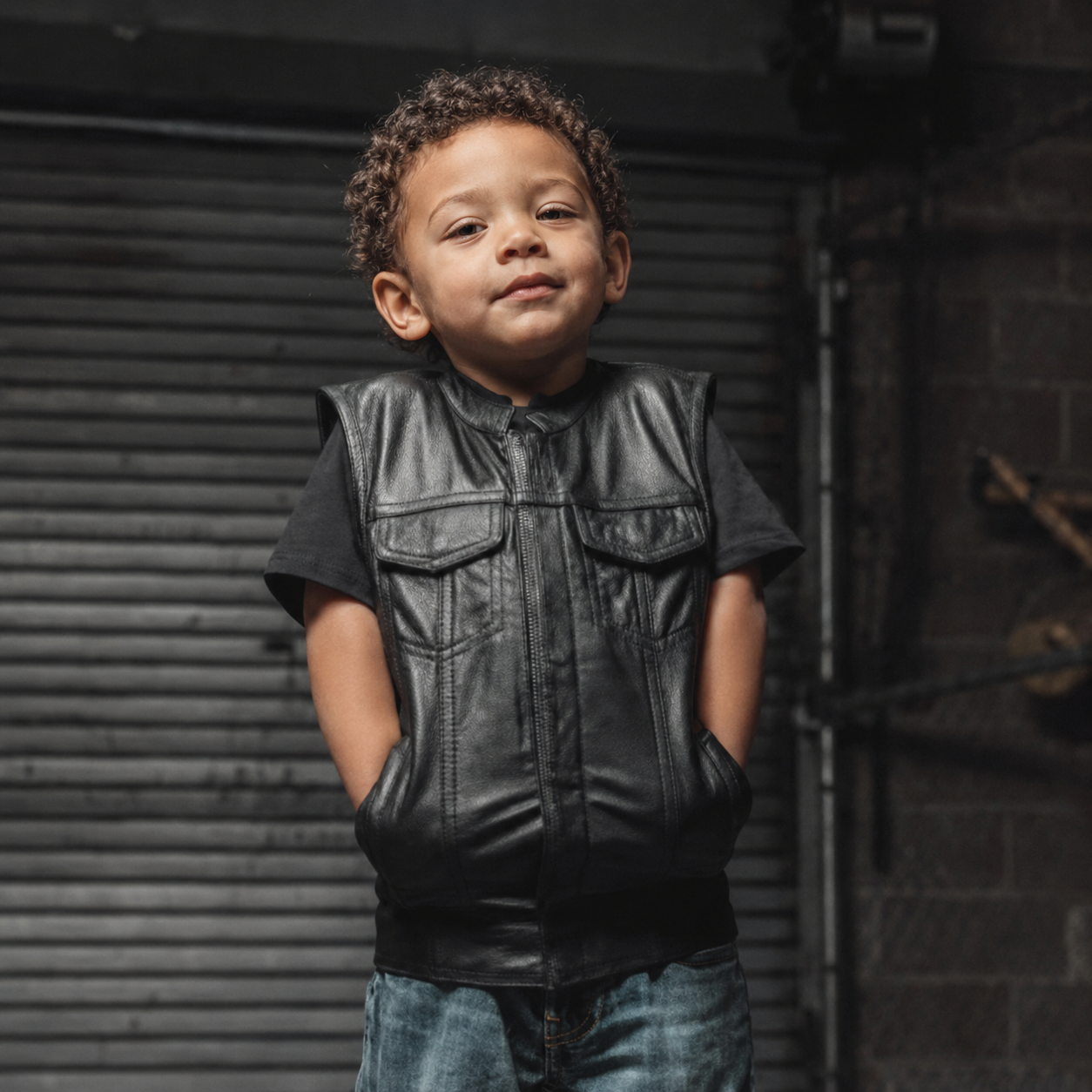Leather Motorcycle Kids Vest with Back Protection – Young Maverick - Image 2