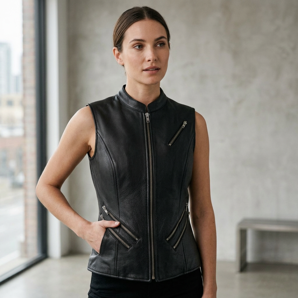Women's Leather Motorcycle Vest – Midnight Maven
