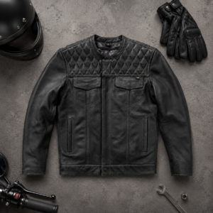 Men's Cafe Racer Leather Motorcycle Jacket with Thermal Liner – Midnight Ember