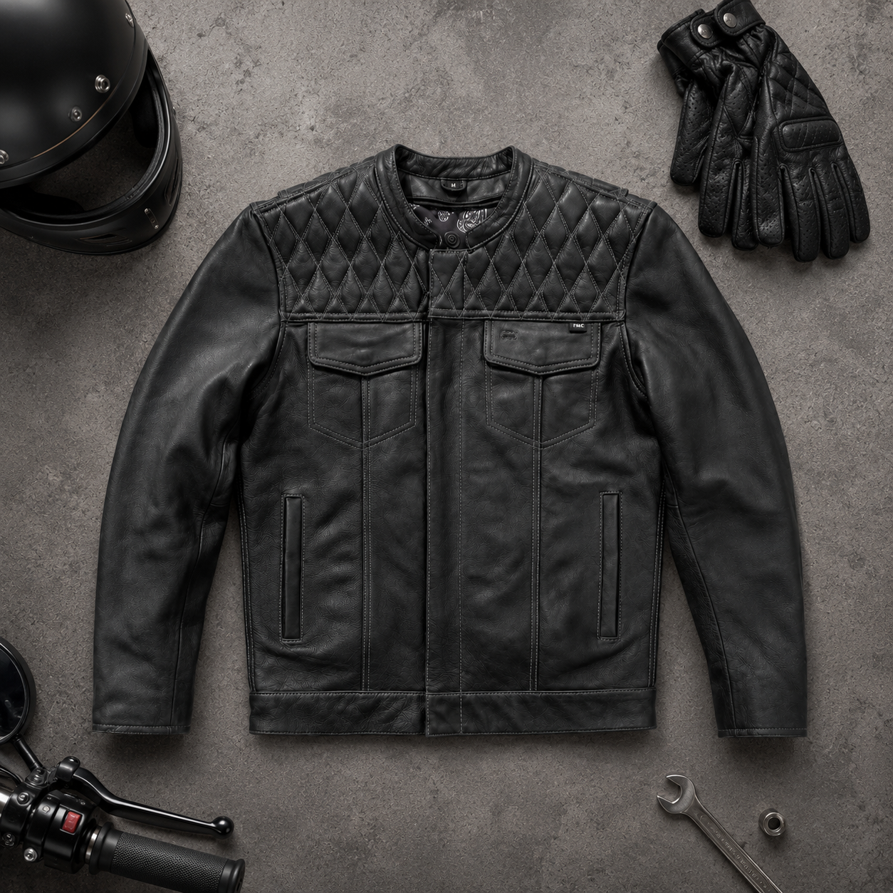Men's Cafe Racer Leather Motorcycle Jacket with Thermal Liner – Midnight Ember