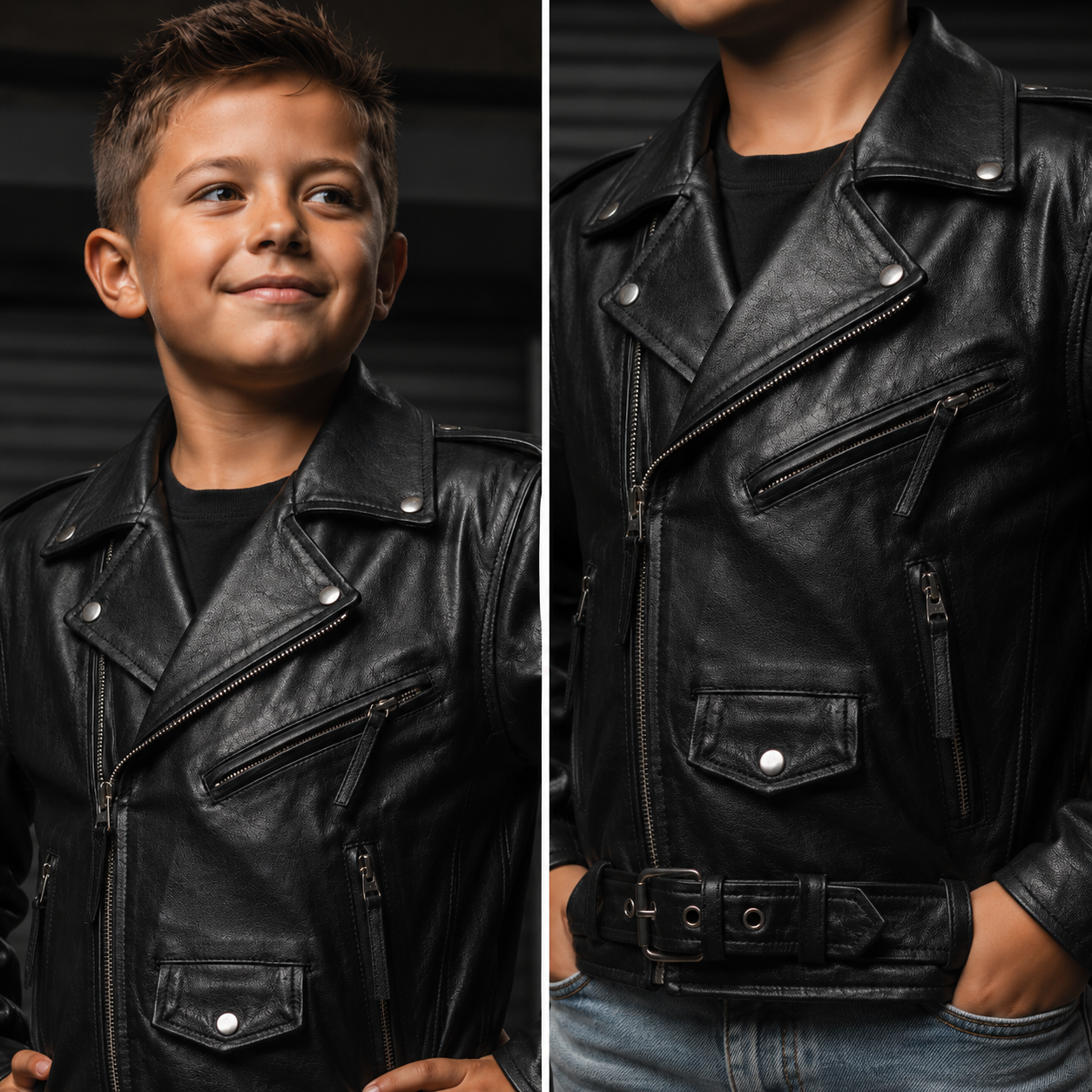 Kids' Leather Motorcycle Jacket with CE Level 2 Protection – Young Rebel - Image 5