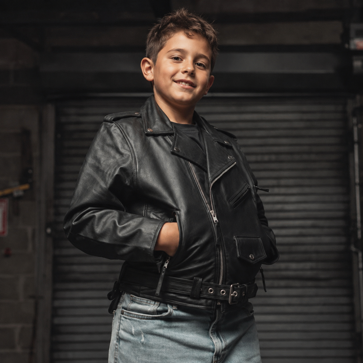 Kids' Leather Motorcycle Jacket with CE Level 2 Protection – Young Rebel - Image 2