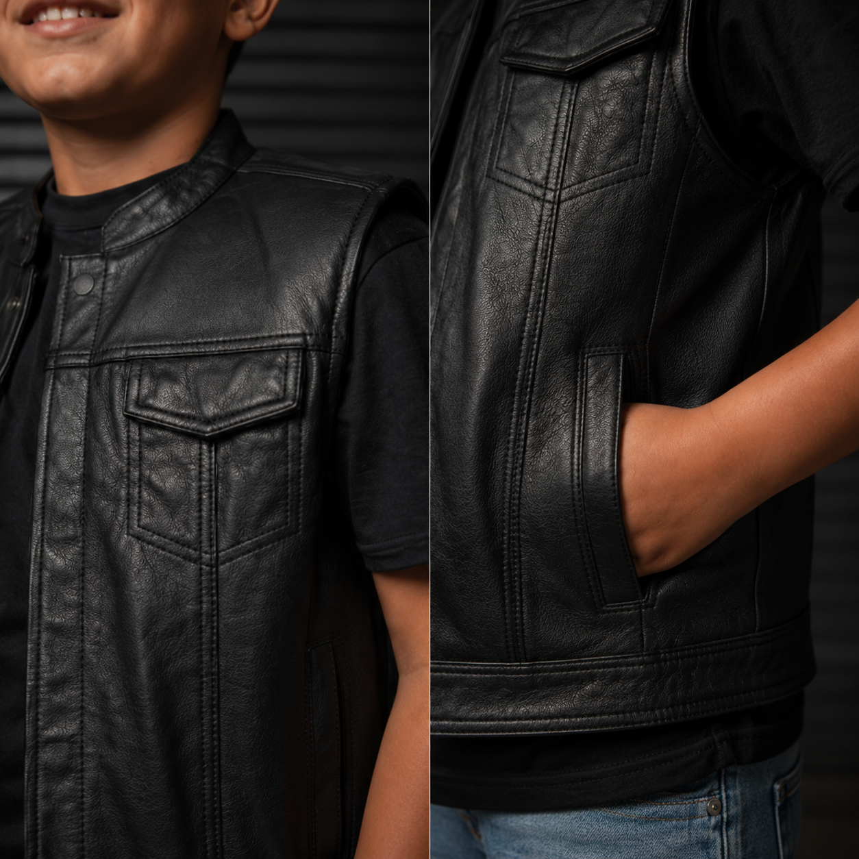 Leather Motorcycle Kids Vest with Back Protection – Young Maverick - Image 3
