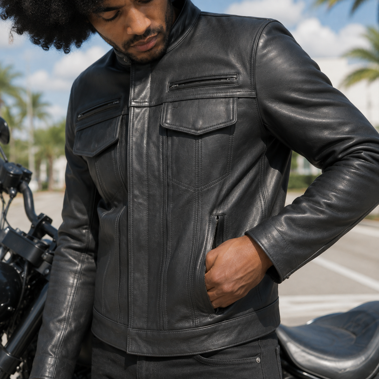Men's Four Season Vintage Leather Motorcycle Jacket with Liner – Shadow Raider - Image 4