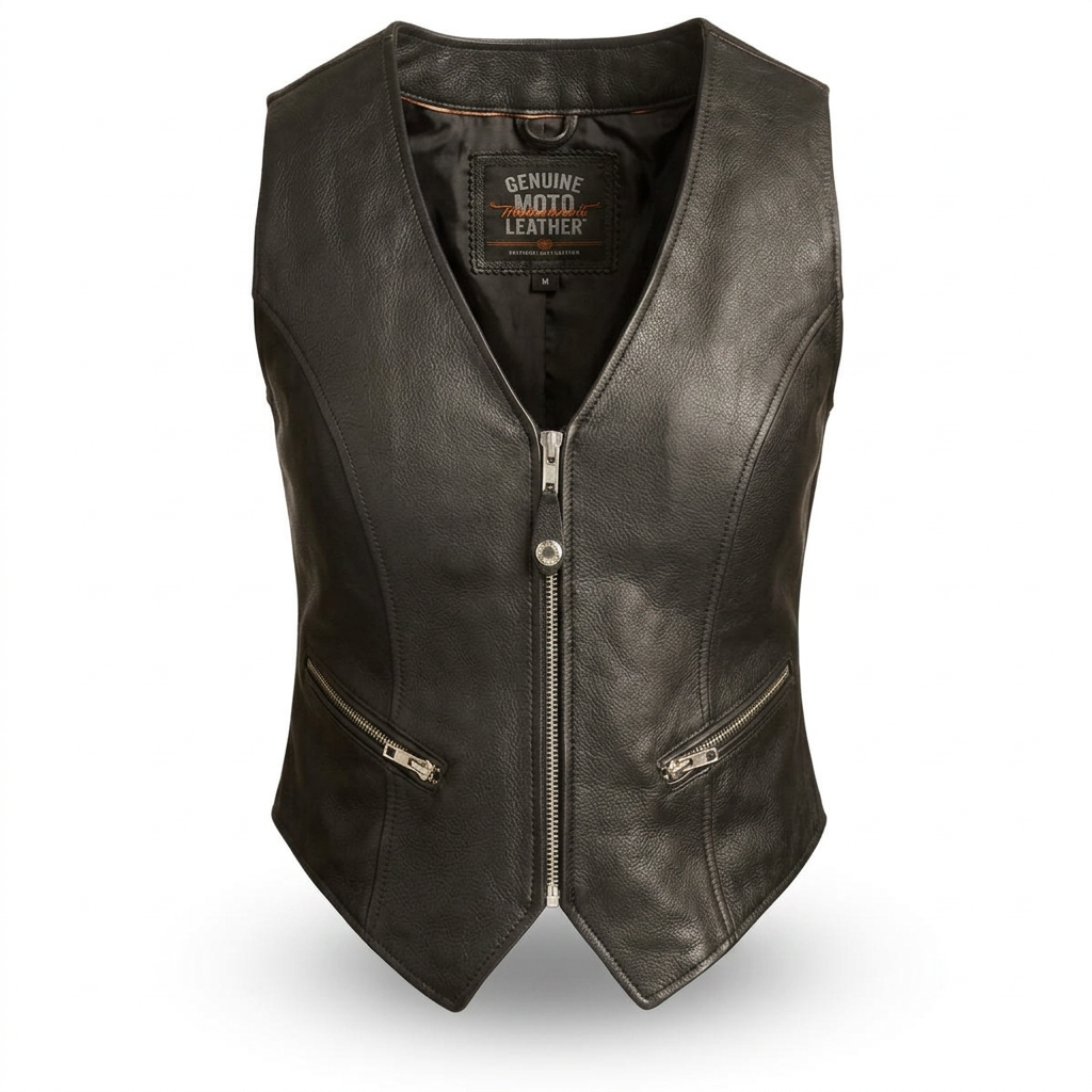 Women's Leather Vest, Motorcycle Club Style – Prairie Rose