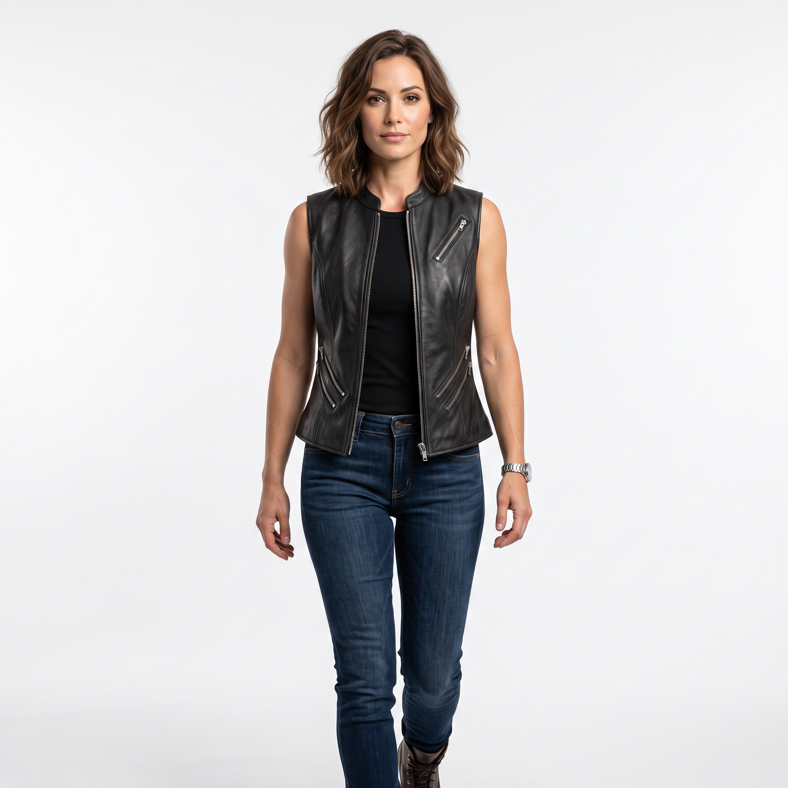 Women's Leather Motorcycle Vest – Midnight Maven - Image 2
