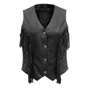 Women's Leather Motorcycle Vest with Snap Front – Elegance