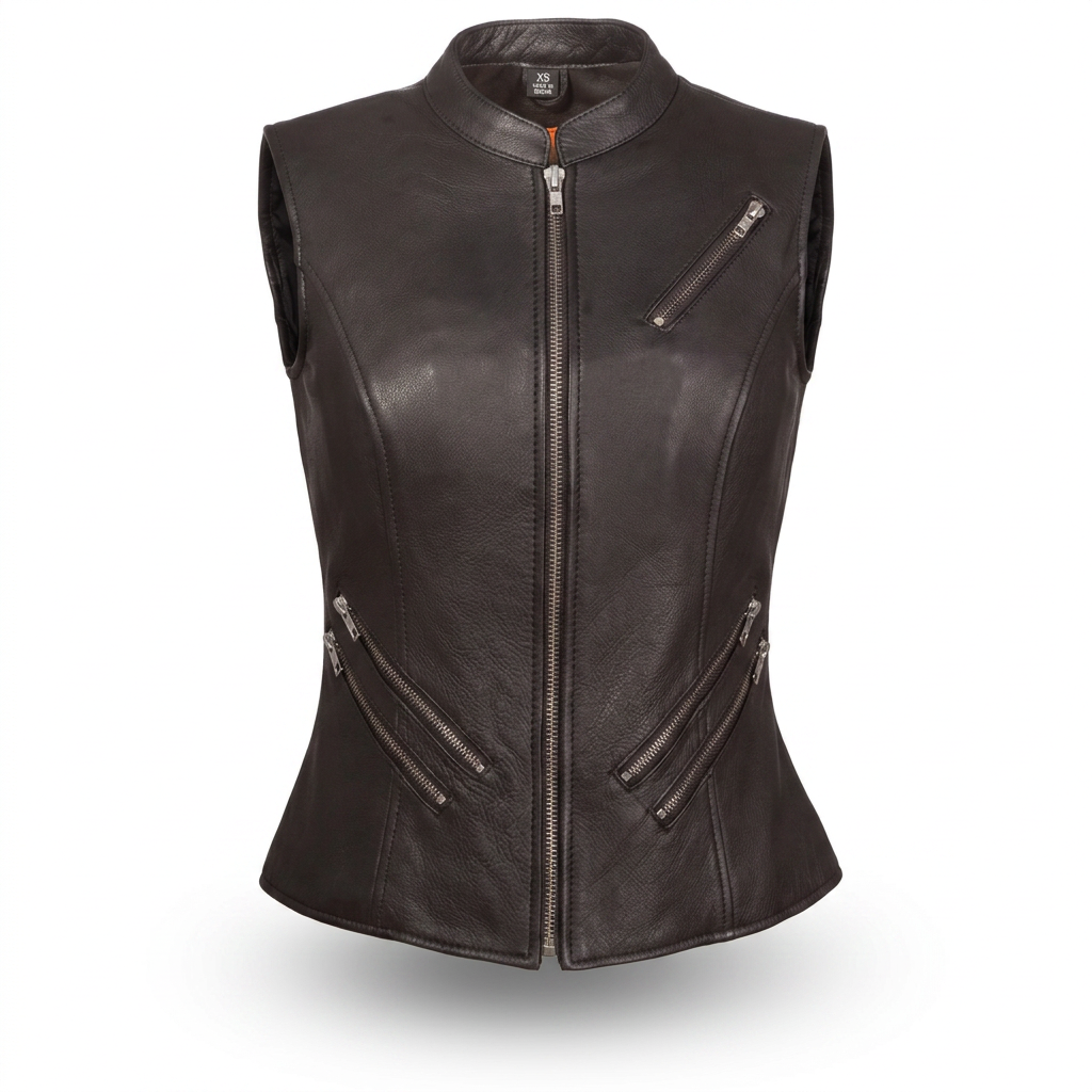 Women's Leather Motorcycle Vest – Midnight Maven - Image 3
