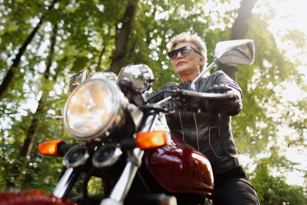 Motorcycle rider wearing a custom motorcycle jackets