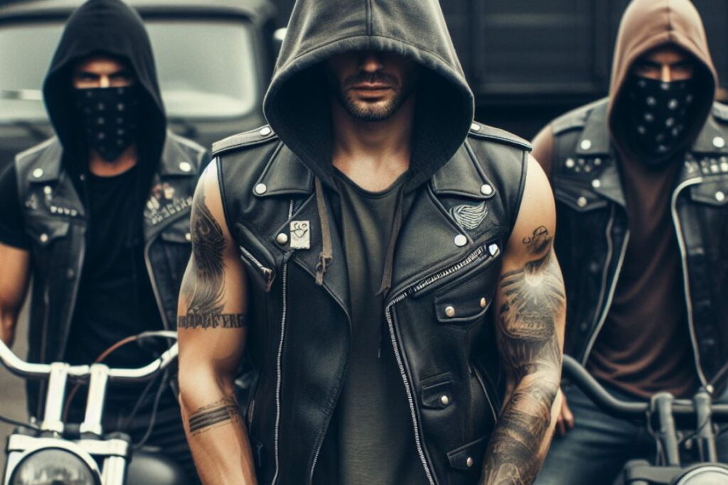 Motorcycle Leather vest with hoodie