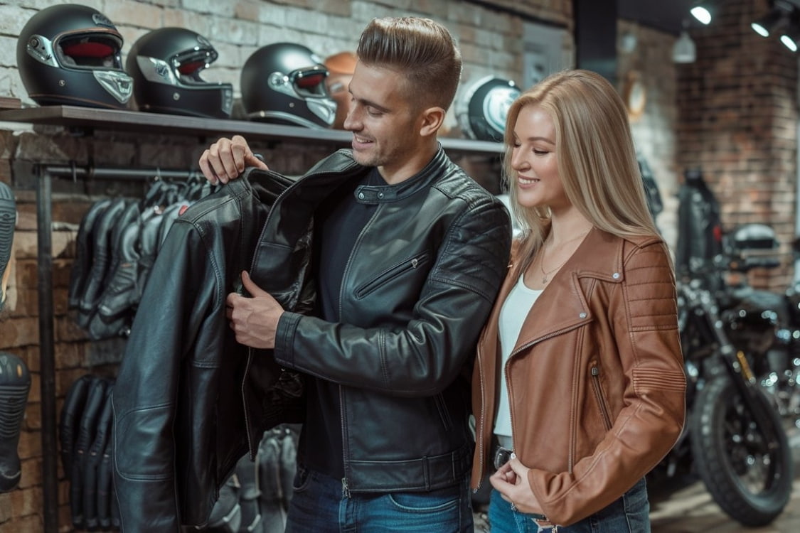 Motorcycle Leather Jacket With Other Gear