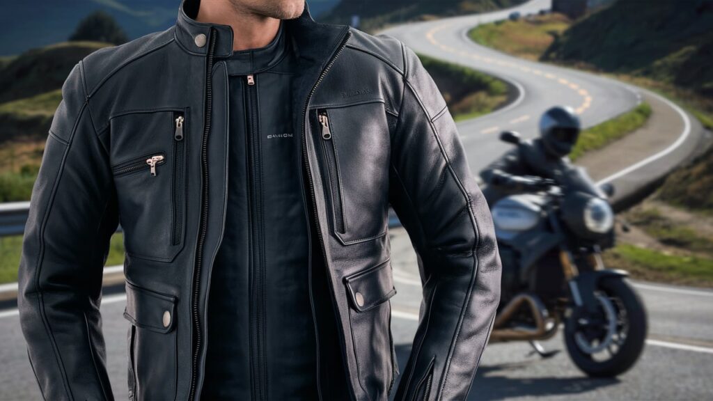 Motorcycle Leather Jacket with a Removable Liner