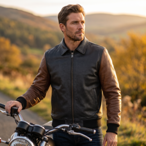 Men's Bomber Leather Motorcycle Jacket with Thermal Liner – Two Tone