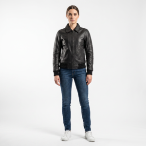 Women's Bomber Leather Motorcycle Jacket with Thermal Liner – Raven