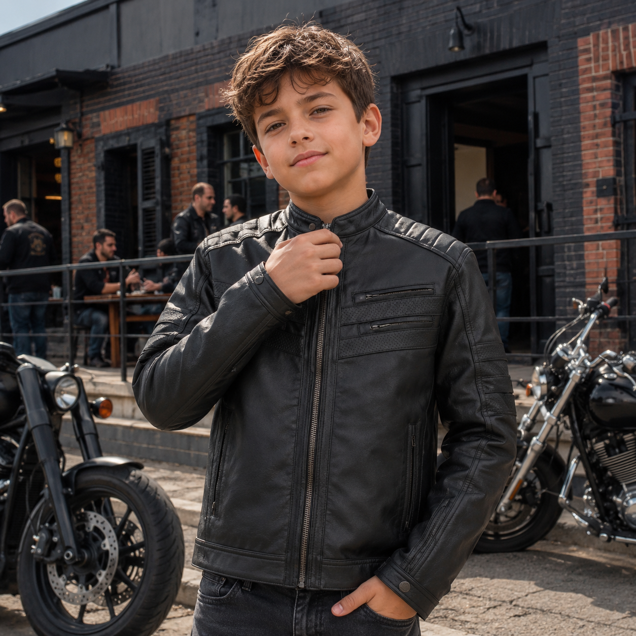 Kids' Four Season Sport Leather Motorcycle Jacket with Liner – Shadow Storm