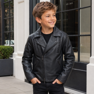 Kids' CE Level 2 Armored Leather Motorcycle Jacket – Night Hawk