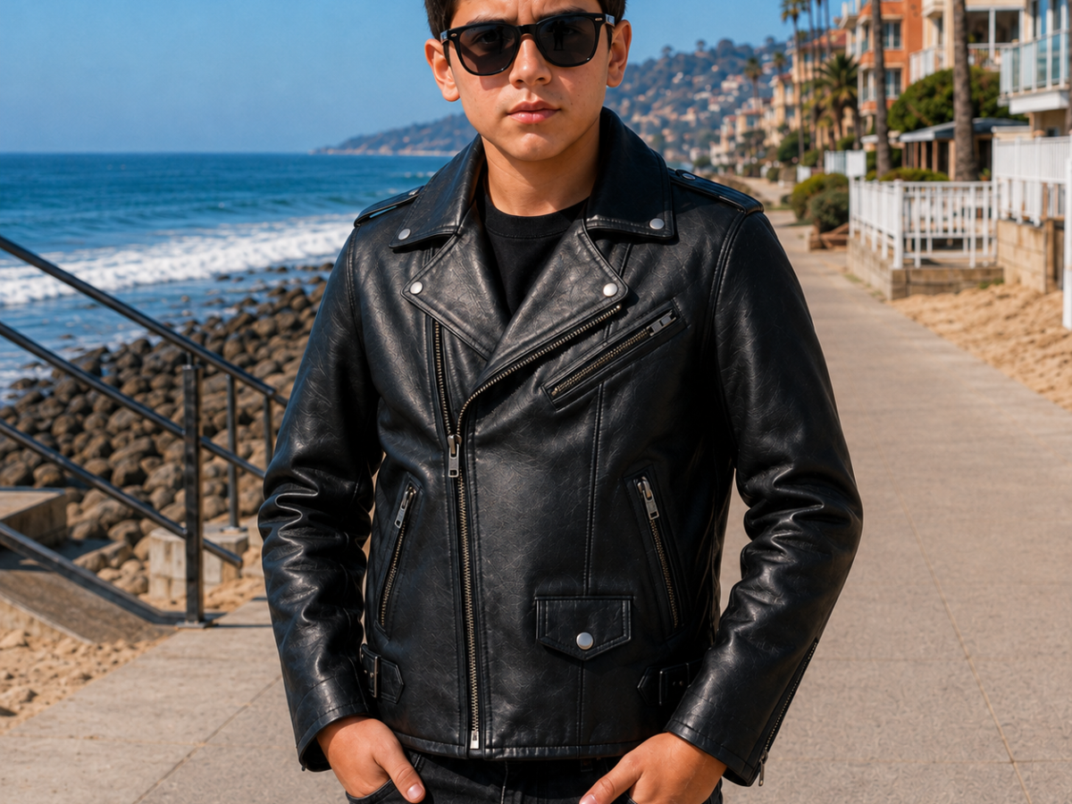 Kids' Armored Leather Motorcycle Jacket with Removable Liner