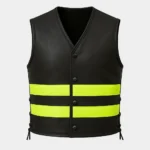 NightGuard Rider Vest – High Visibility Motorcycle Leather Vest for Men | Reflective Black Biker Safety Gear
