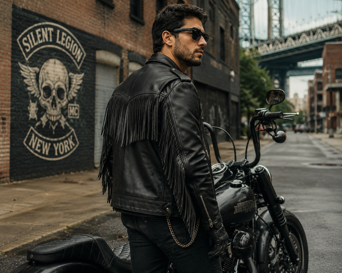 Men’s Black Fringe Leather Biker Jacket - Outlaw Heritage - Image 2