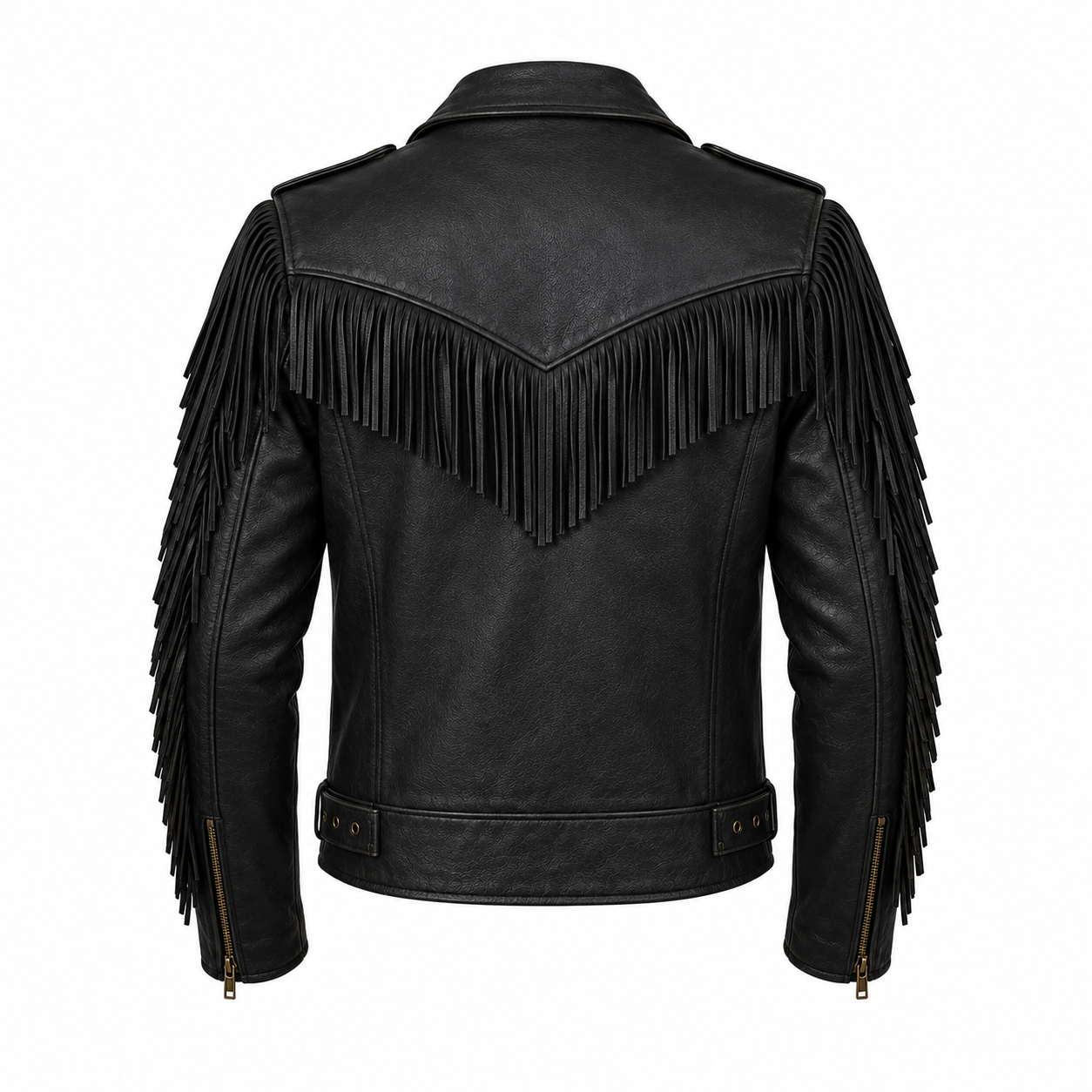 Men’s Black Fringe Leather Biker Jacket - Outlaw Heritage - Image 7