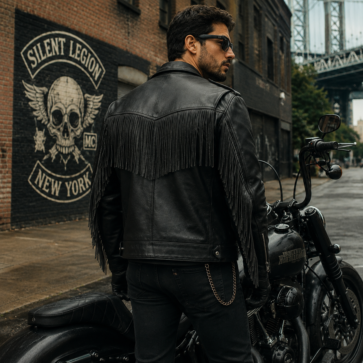 Men’s Black Fringe Leather Biker Jacket - Outlaw Heritage - Image 4