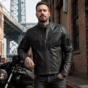 Men’s Black Fringe Leather Motorcycle Jacket - Iron Trail